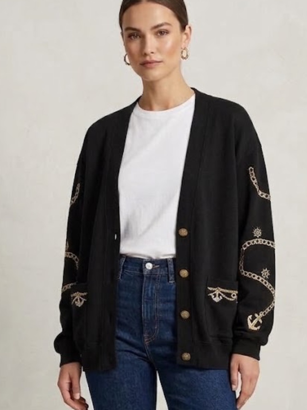 Vintage 90s Tara Vanessa Black Nautical Cardigan Sweater Large -READ